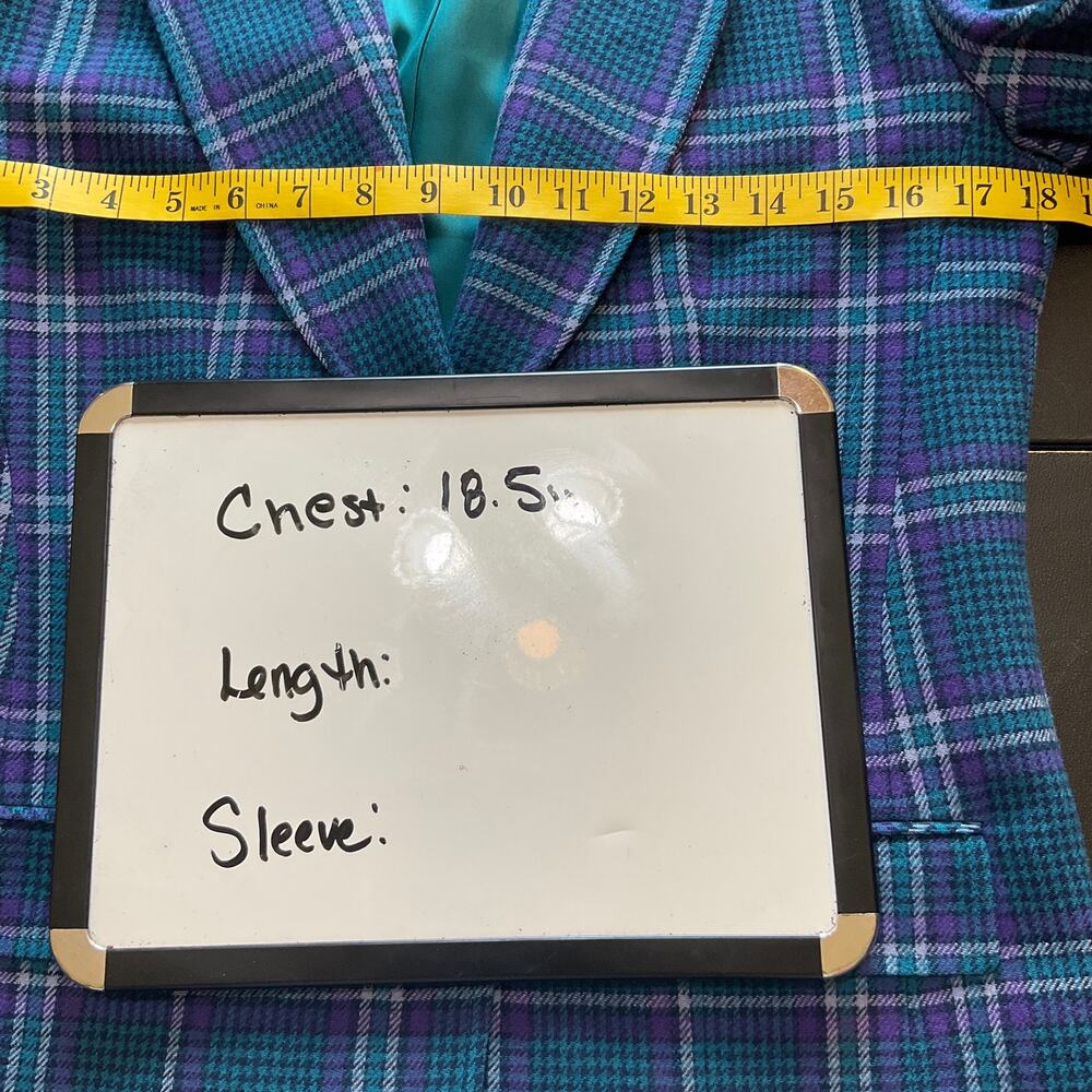 Vintage Pendleton Wool Plaid Blazer USA Made Size 6 Teal Purple - Picture 7 of 10